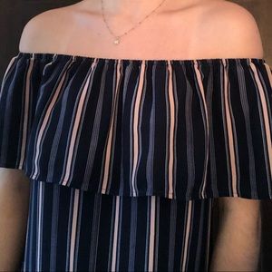 Mid-length flowy off-the-shoulder summer dress